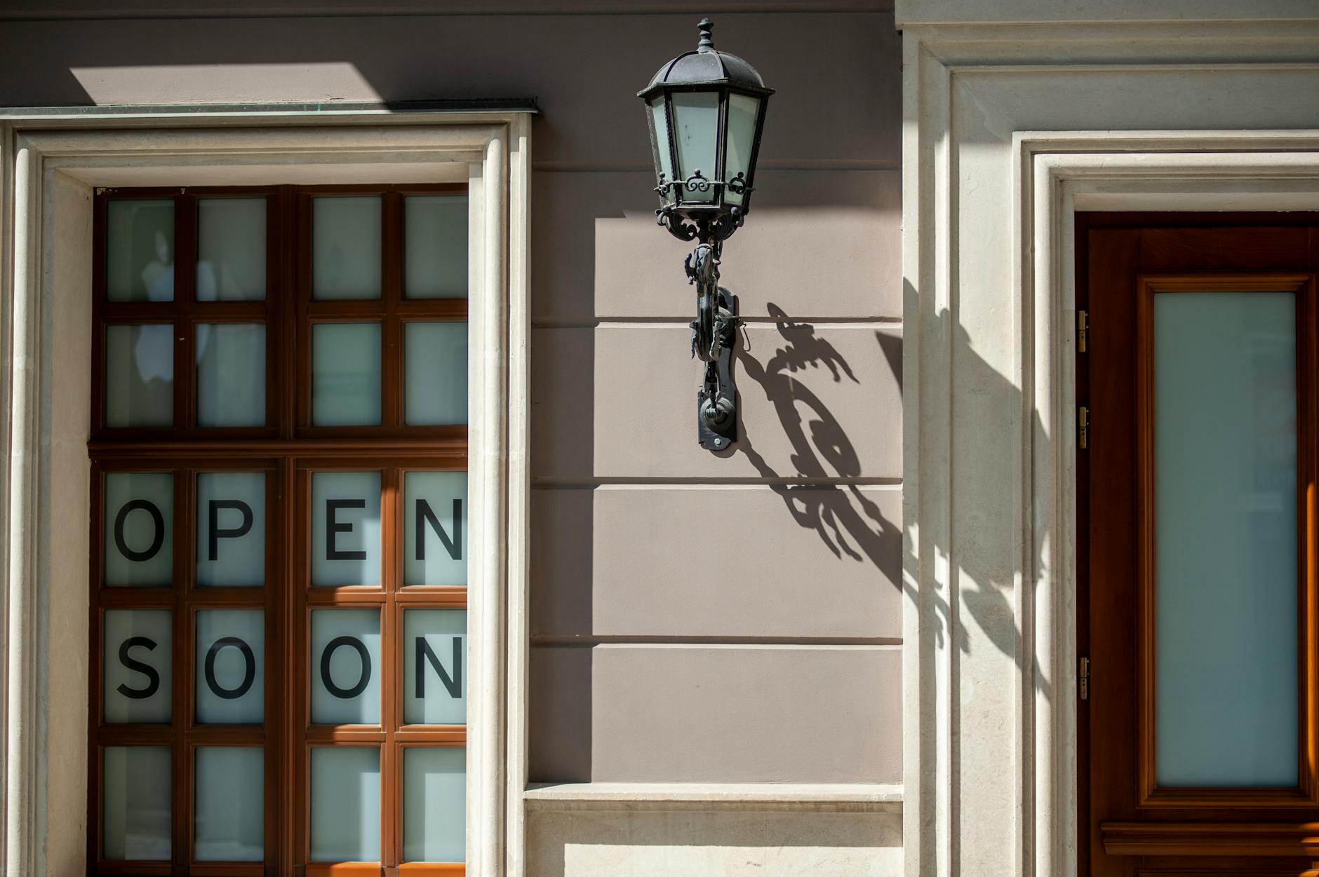 open soon text on window
